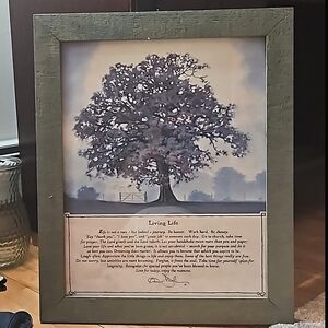 Large Signed Tree " Living Life " Solid painted wood XL Uplifting Franed Print?